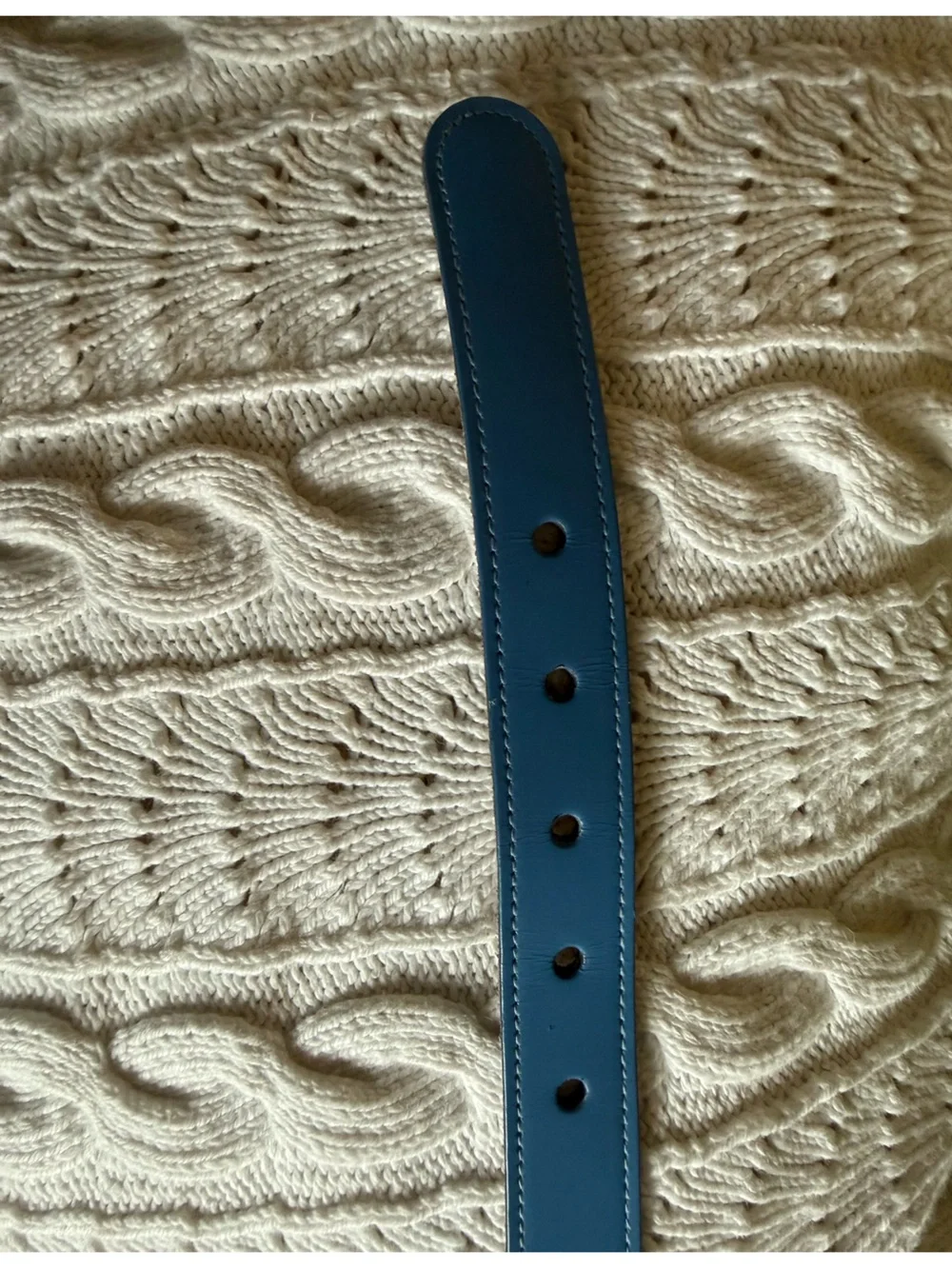Anne Klein Sky Blue Leather Men's Belt with Embossed Logo